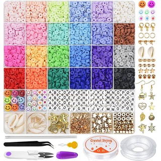 READY STOCK 6000 Pcs Clay Beads for Bracelet Making 24 Colors Flat Round Polymer Clay Beads 6mm Spacer Heishi Beads with Pendant Charms Kit and