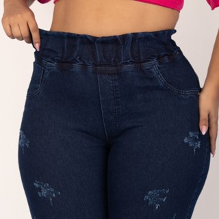 Calça fashion jeans plus size com elastico na cintura