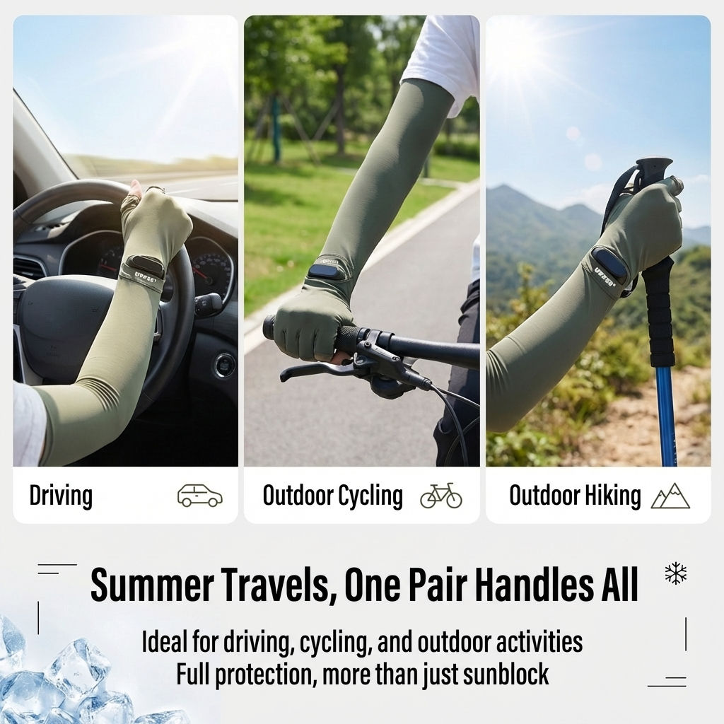 Fingerlose Handschuhe aus Eisseide mit UV-Schutz 50+, Sonnenschutz-Armstulpen für den Sommer zum Radfahren, Autofahren, Angeln und Wandern, Unisex (Herren/Damen)_voghion.com