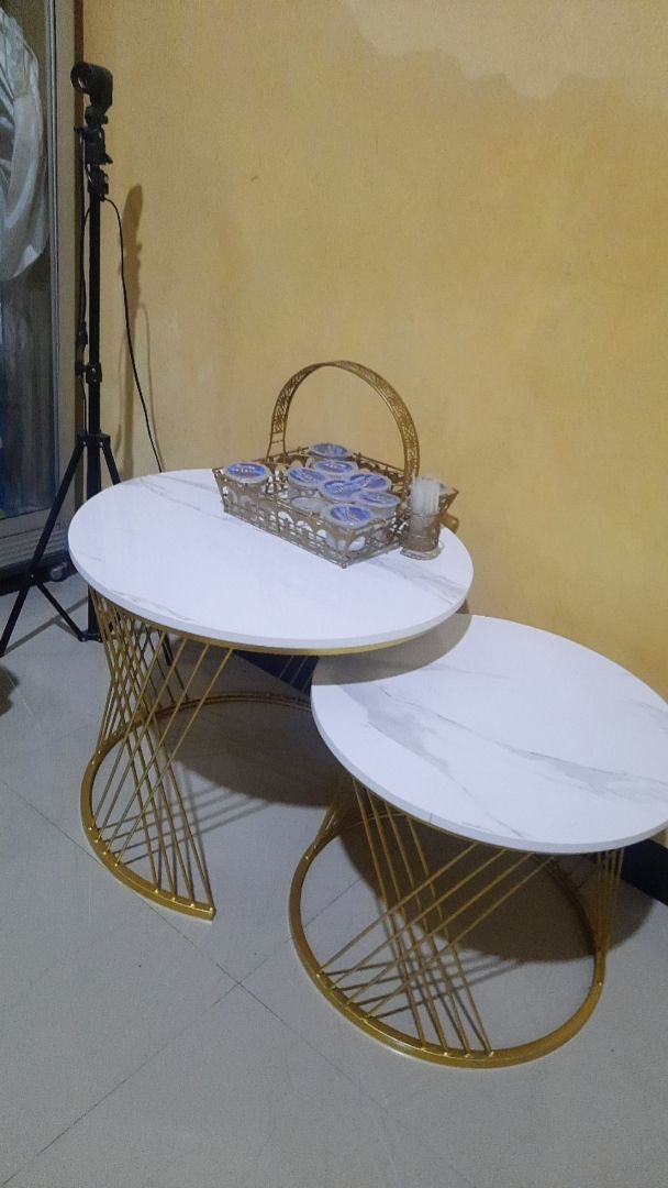 Foto pembeli Meja Tamu Meja Ruang Tamu Aesthetic Meja Bulat Set 2in1 Meja Alula Samping Sofa Besi Holo Marmer Mewah