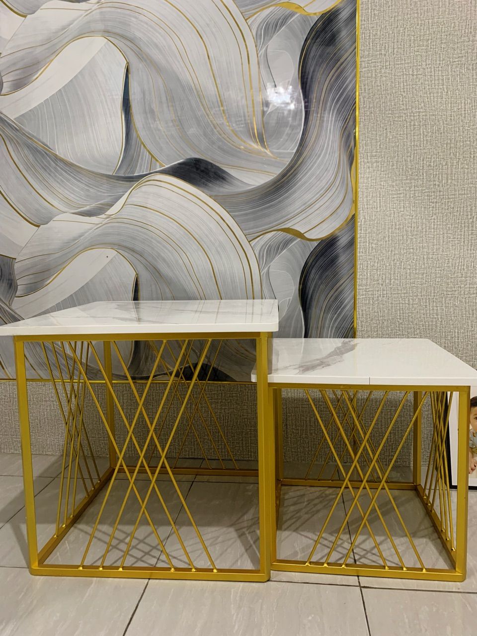Foto pembeli Meja Tamu Minimalis Vanessa Set Aesthetic Top Table Marmer PVC HPL - Bengkelkita.id