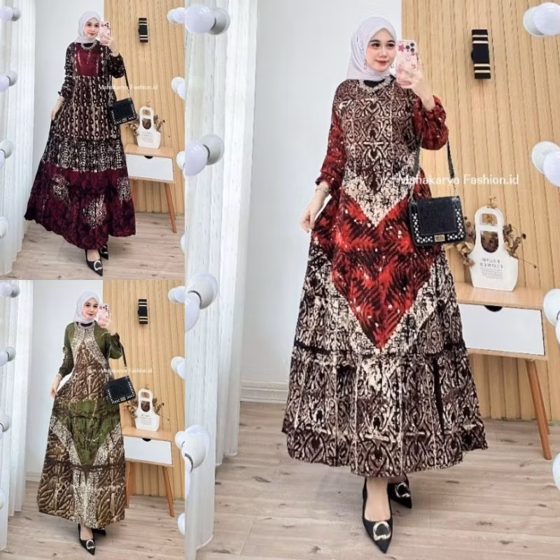 Zaneera Batik - Gamis Twill Ori Rayon Premium Cap Malaman Pekalongan Dress Wanita Muslimah Jumbo