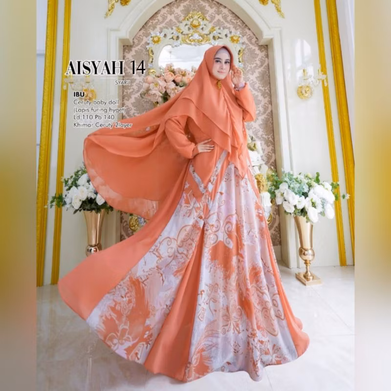 AISYAH SYARI 14 MOM & KIDS STANDARD JUMBO (LABEL SAVNA) | GAMIS SYARI SET CERUTY BABYDOLL TERLARIS