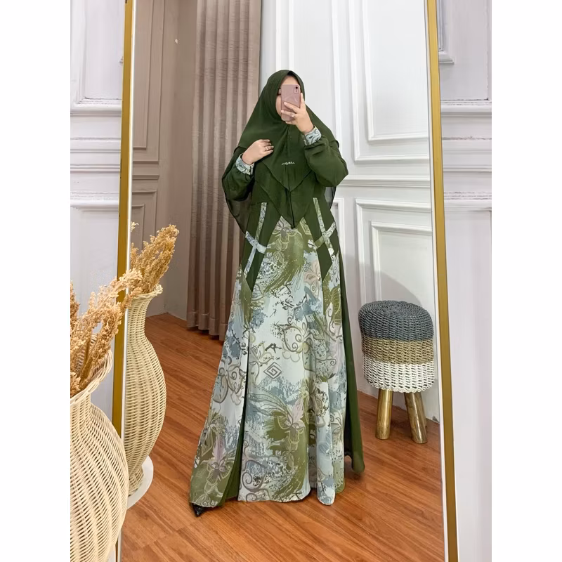 AISYAH Syari set hijab seruty Gamis Simple Elegan Lebaran 2026
