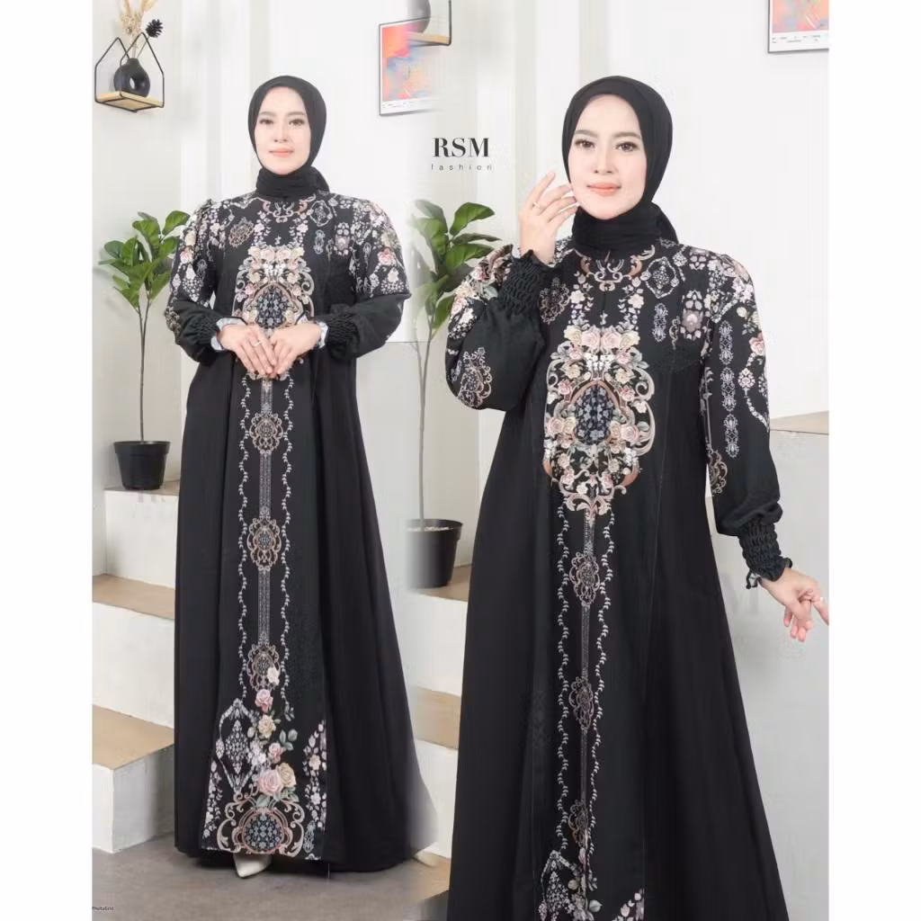 Geisha Dress Bahan Sabrina digital Printing Gamis Motif Anti UV Gamis Terbaru Gamis RSM