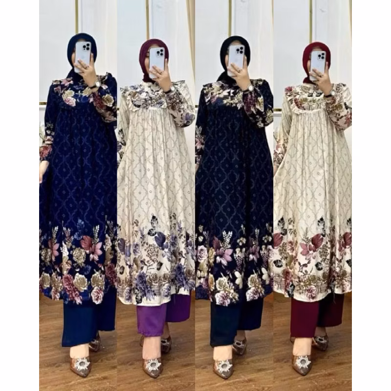 ONESET Tunik wanita long tunik bahan rayon super premium / Stelan long tunik kekinian  / stelan Vane