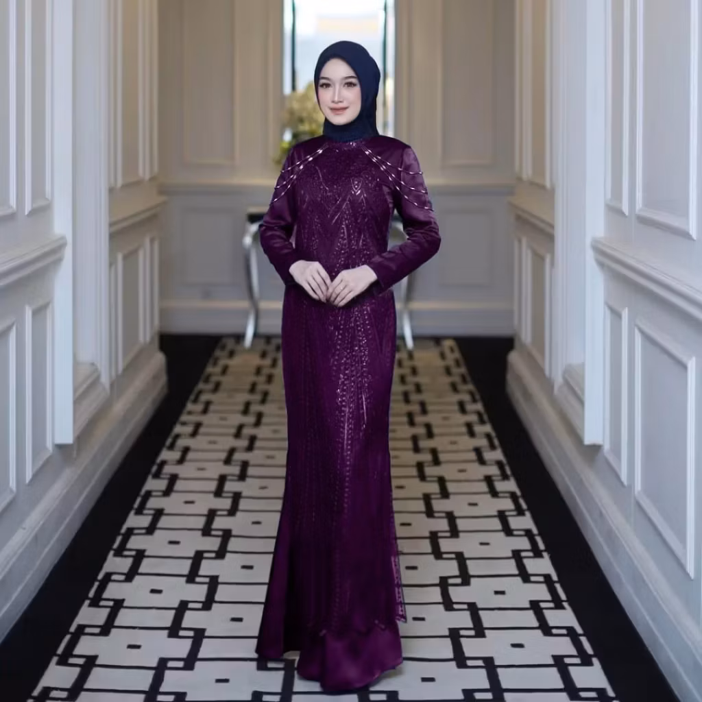 Baju Kondangan Wanita Luvita Dress Velvet Mix Brukat Plus Payet Premium Mewah Kekinian Warna Viral