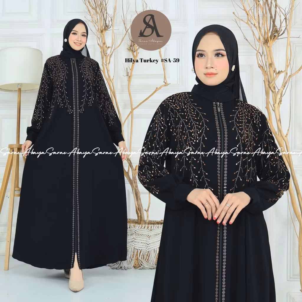 Sarae Abaya Turkey Premium Hilya SA-59 Gamis Jetback Payet Arab Wanita Hitam Mewah Elegan Dubai