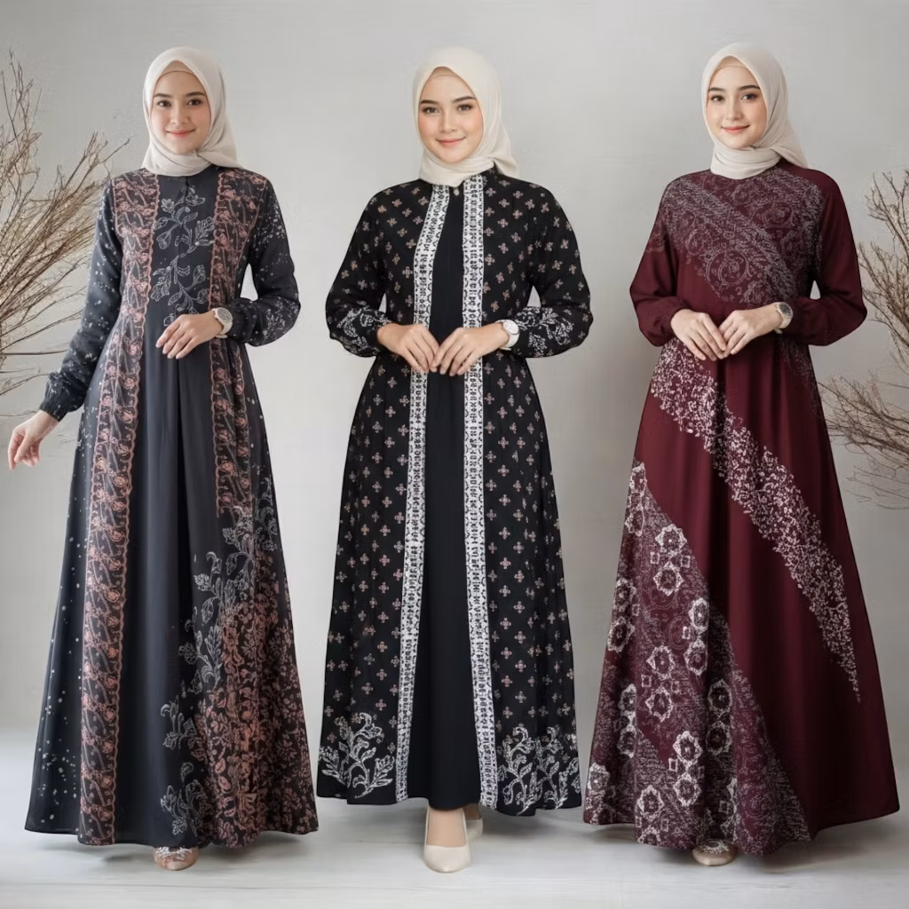 Batik Jihud - Terbaru Gamis Cap Twill Rayon Ori Dress Busui Resleting Jumbo Syar'i M L XL XXL