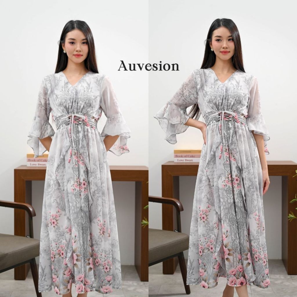 4992 Aquila Flower Strap Maxi Dress Wanita Bunga