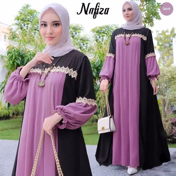gamis lebaran mewah elegan nafiza dres mix renda bahan Cringkle premium ukuran jumbo M L XL XXL XXXL