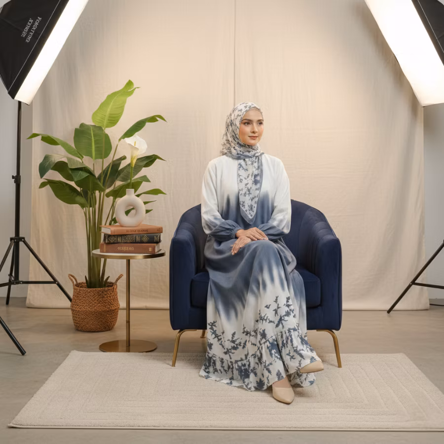 Kinas Set Hijab - Bahan rayon gamis harian yang jatuh rapi tidak nerawang aman dipakai dari pagi sam