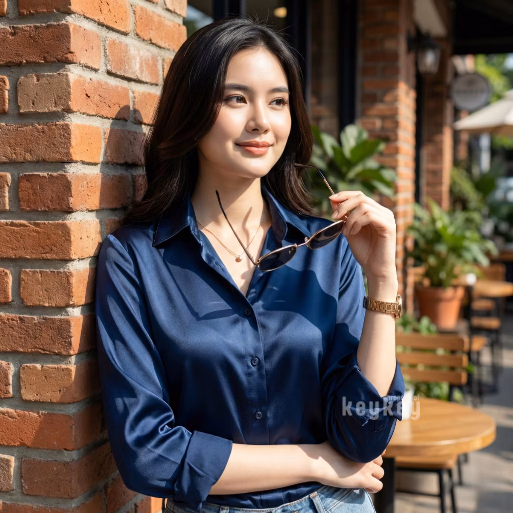 VELOVE | Kemeja Wanita Satin Velvet Premium | Atasan Kemeja Elegan Casual Adem Kekinian