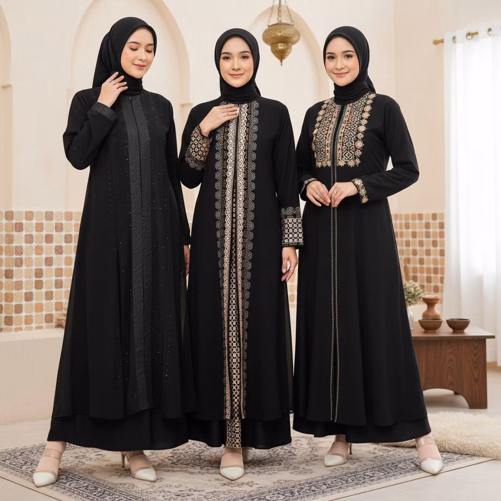 Abaya Gamis Wanita Premium Trendy Dress Lebaran 2026 Model Terbaru Hitam Elegan Mewah Kekinian Adem