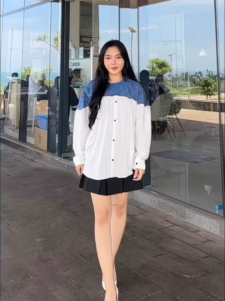 Zelva Blouse Kemeja Jeans Premium Mix Rayon Twill Baju Atasan Cewek Kekinian koreanstyle