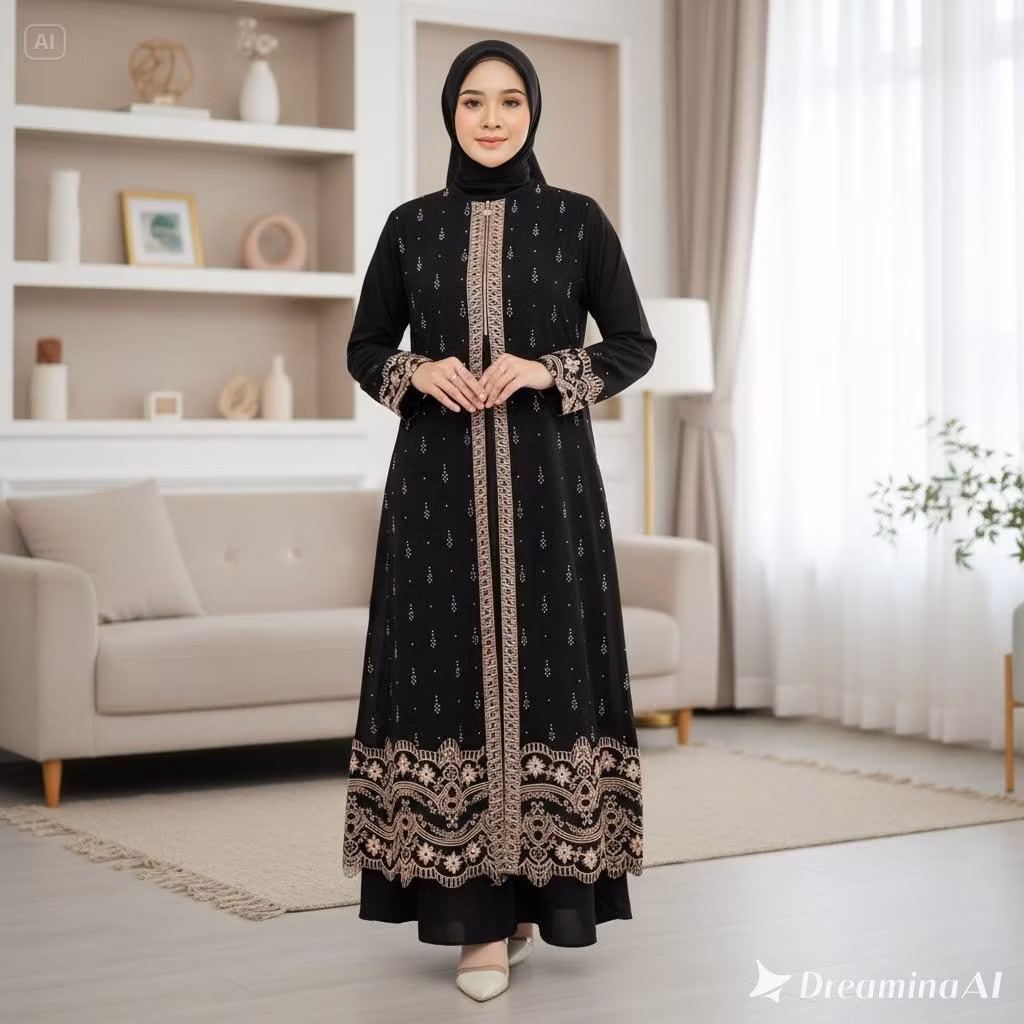 Abaya Gamis Lebaran 2026 Dress Hitam Mewah Elegan Model Terbaru Haji Umroh Busui Friendly Blackjet