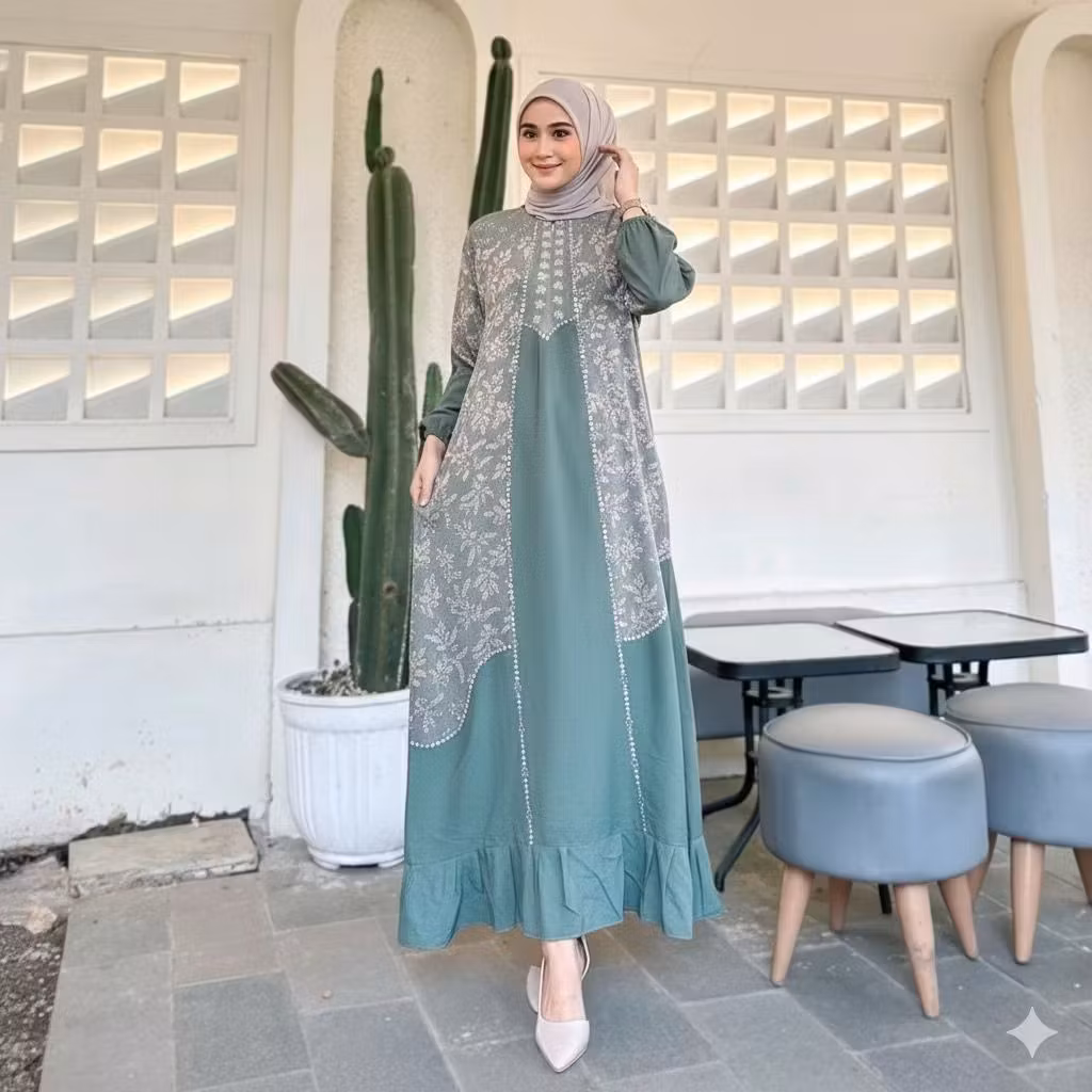 Gamis Dress Anggun Wanita Rayon Lengan Panjang Busui Kondangan Elegan Modern