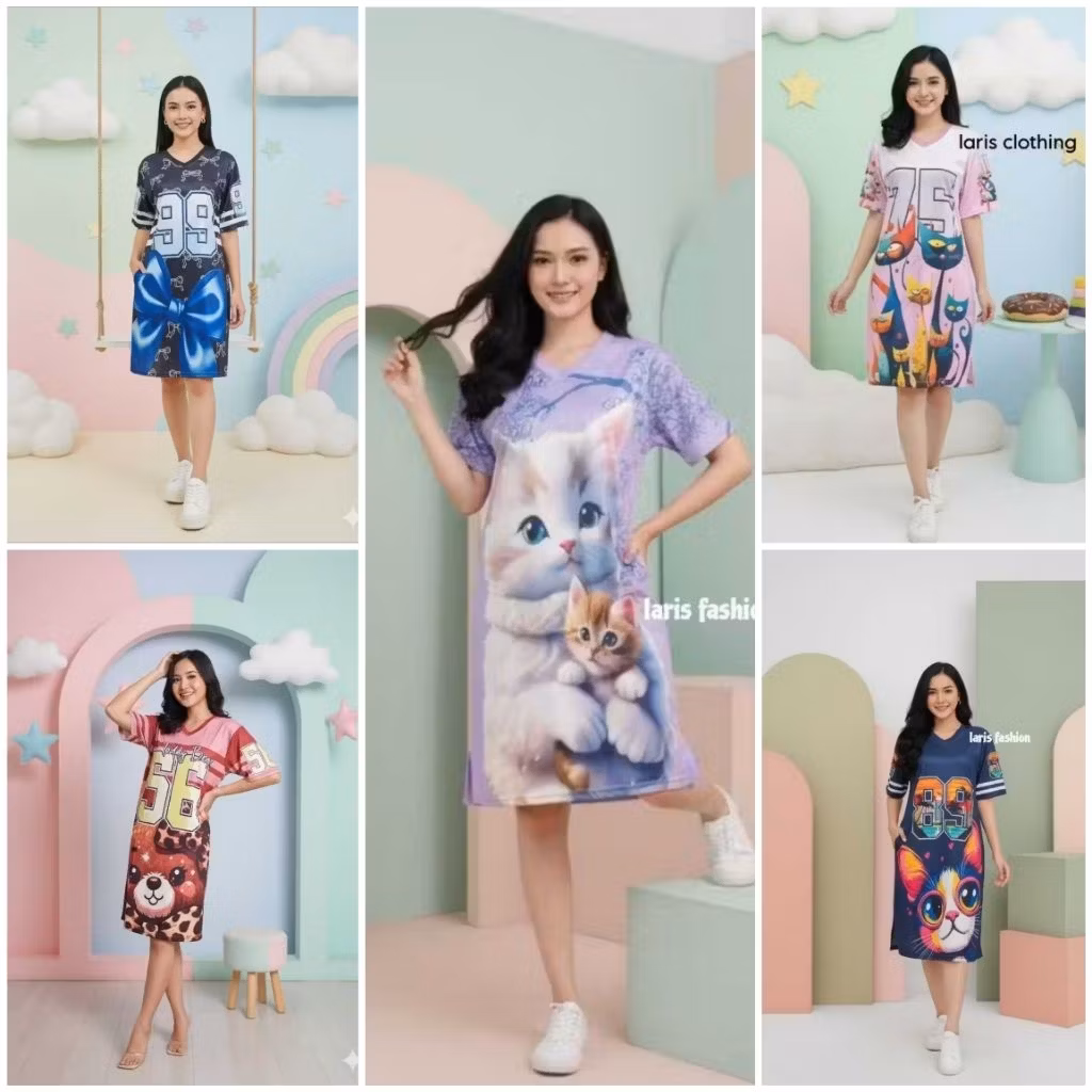 Laris - Dress Casual Wanita Motif Kekinian - Homedress Wanita Oversize Poly Spandek / Mini Dress Dai