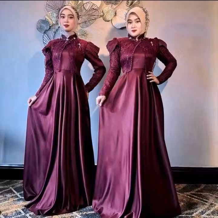 COD Marissa Dress Satin Mix Brukat Premium // Gaun Pesta Wanita Terbaru 2026 // Outfit Remaja Muslim