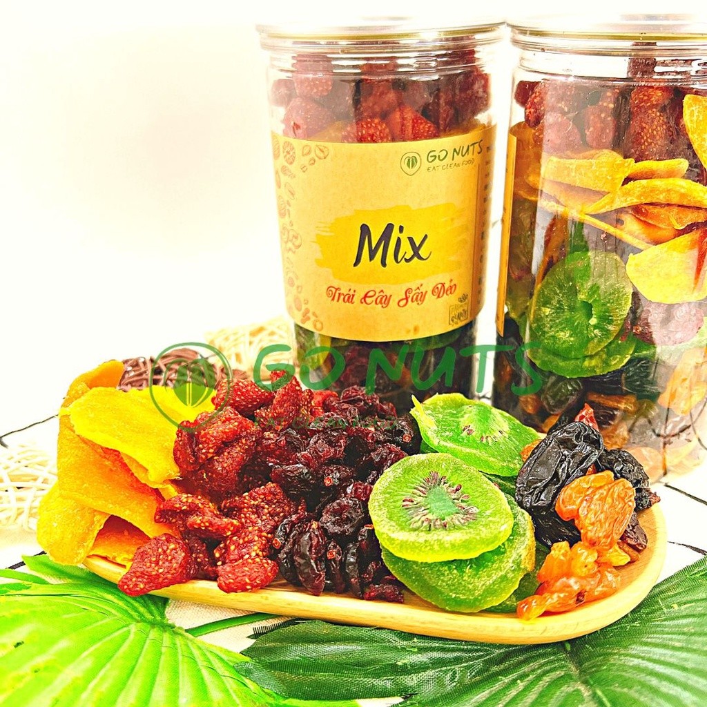 Mix trái cây sấy dẻo 500g GONUTS Dâu tây, Kiwi, Nam việt quất, Xoài, Nho ba màu, hoa quả sấy dẻo
