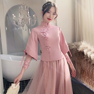 Bridesmaid Dress one set women Pink Long Cheongsam Dress Two Piece Cheongsam Top Wedding Dress Cheongsam Muslimah Qipao Dsmyz2421 Shopee Malaysia
