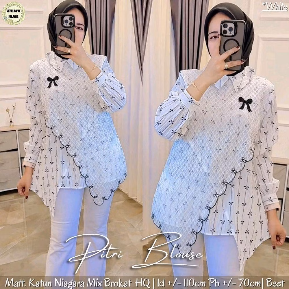 Ready Stok Siap Kirim • Pitri Blouse Extu • Matt Katun Niagara Mix Renda Broklat Ld 110 Pj 70 • Form