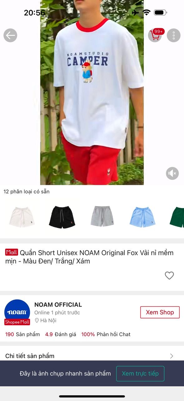 Khách mặc Quần Short Unisex NOAM Original Fox Vải nỉ mềm mịn - Màu Đen/ Trắng/ Xám