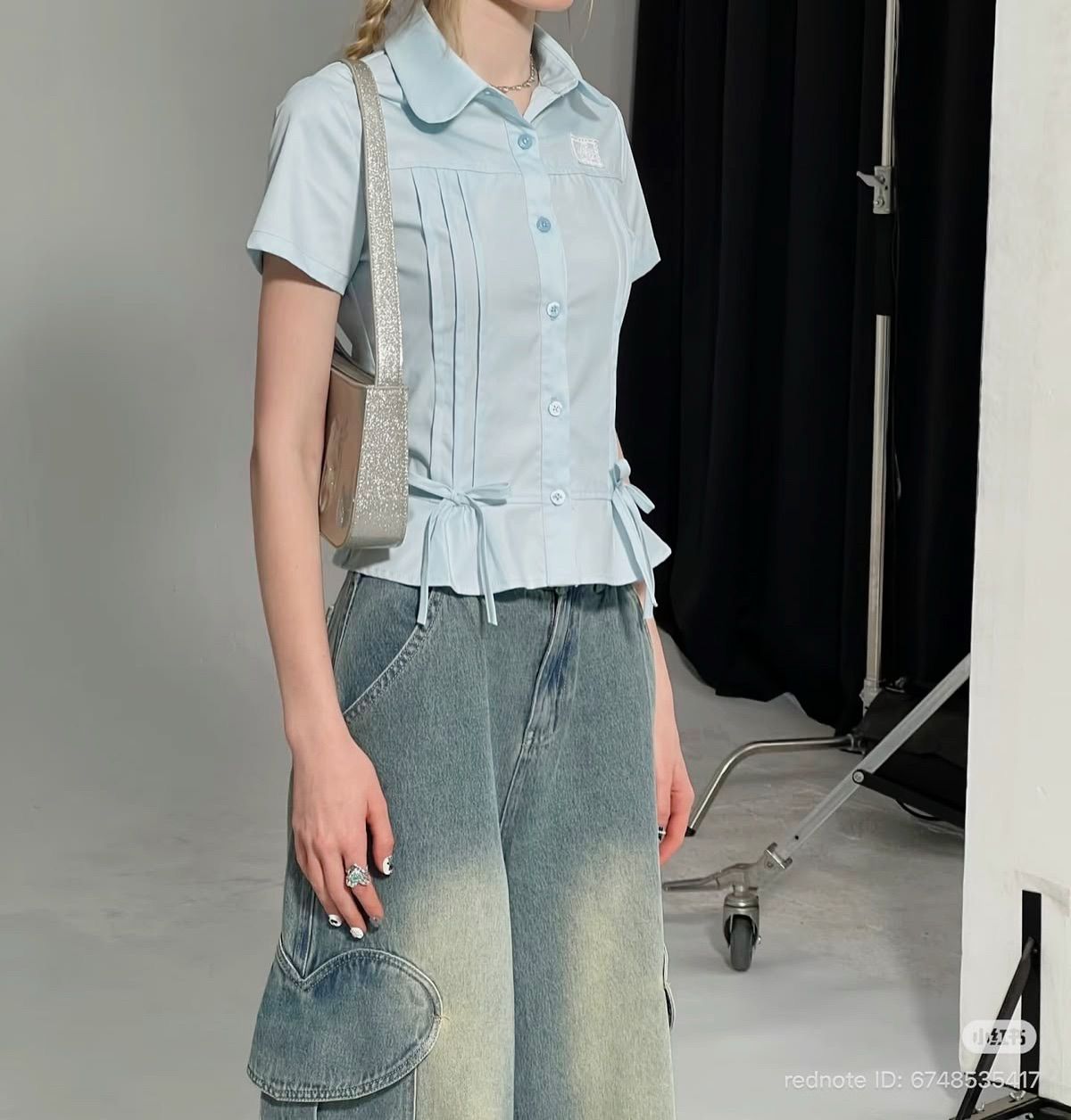 Khách mặc Váy Polo nữ NOAM Denim Grove Dáng Ôm Body ngắn Chất liệu denim cao cấp - Màu xanh