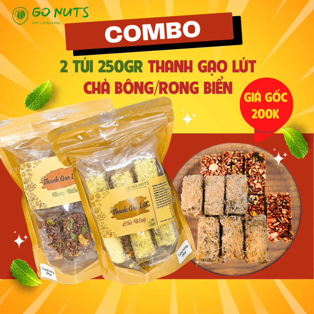 500g Thanh gạo lứt GO NUTS vị chà bông/rong biển mix hạt dinh dưỡng Bánh ăn kiêng không đường