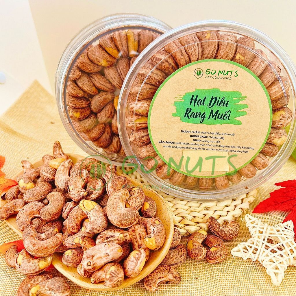 Hạt điều XẾP HOA size A Cồ VIP hộp 500g (khối lượng điều 250g) hạt to đều thơm béo GO NUTS hạt điều rang muối nguyên lụa