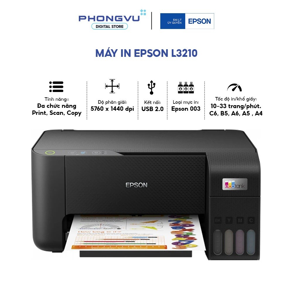 Máy In Epson EcoTank L3210 / L3310 A4 - In Scan Copy, USB 2.0, 5760 x 1440 DPI - Bảo Hành 24 Tháng
