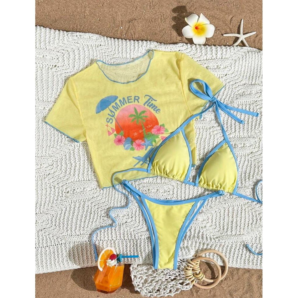 [Order] Set Bikini Kèm Áo Màu Pastel Summer Hottrend( Ảnh Thật Ở Cuối)