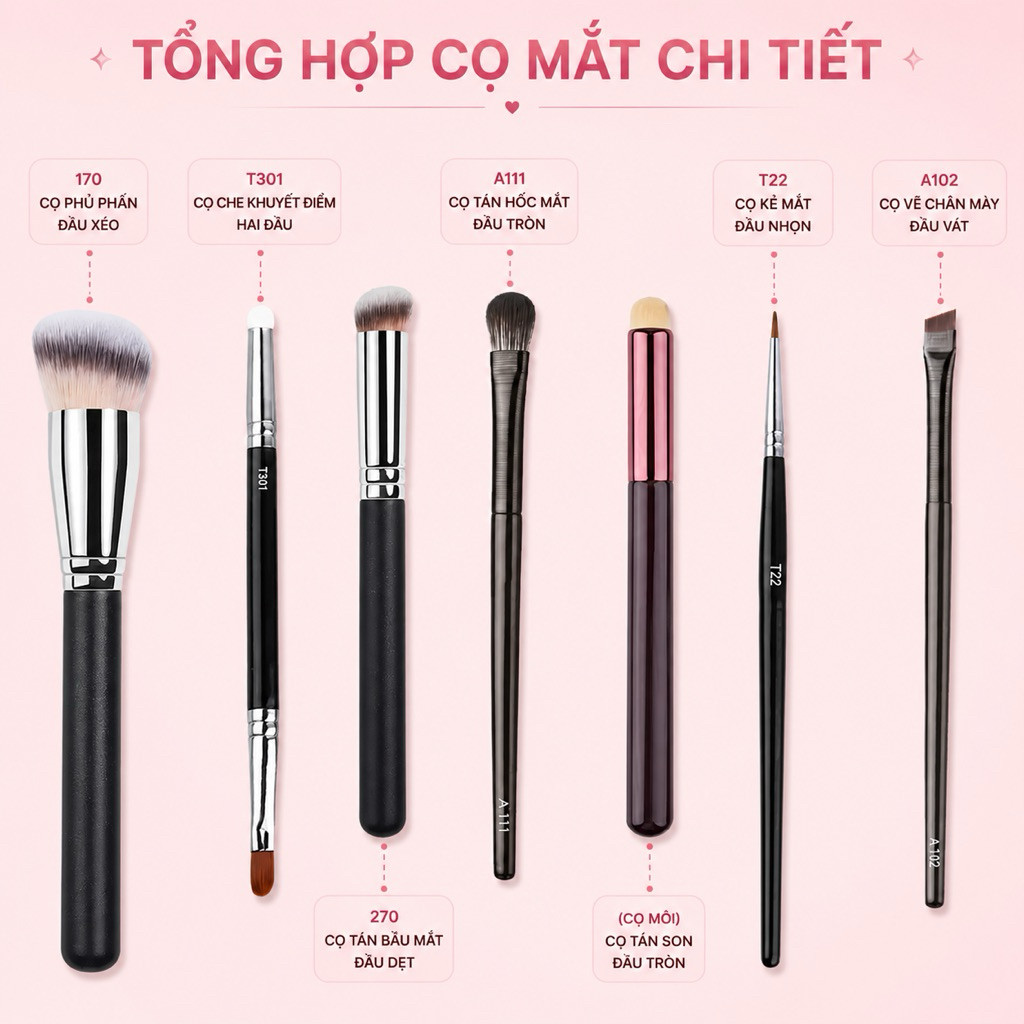 Cọ trang điểm tổng hợp các mẫu cọ lẻ makuep chi tiết