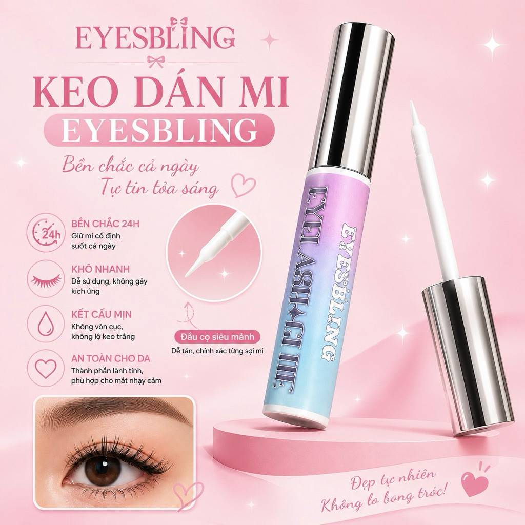 Keo dán lông mi Eyesbling bản chai thường siêu bền, kháng nước, nhanh khô trong suốt