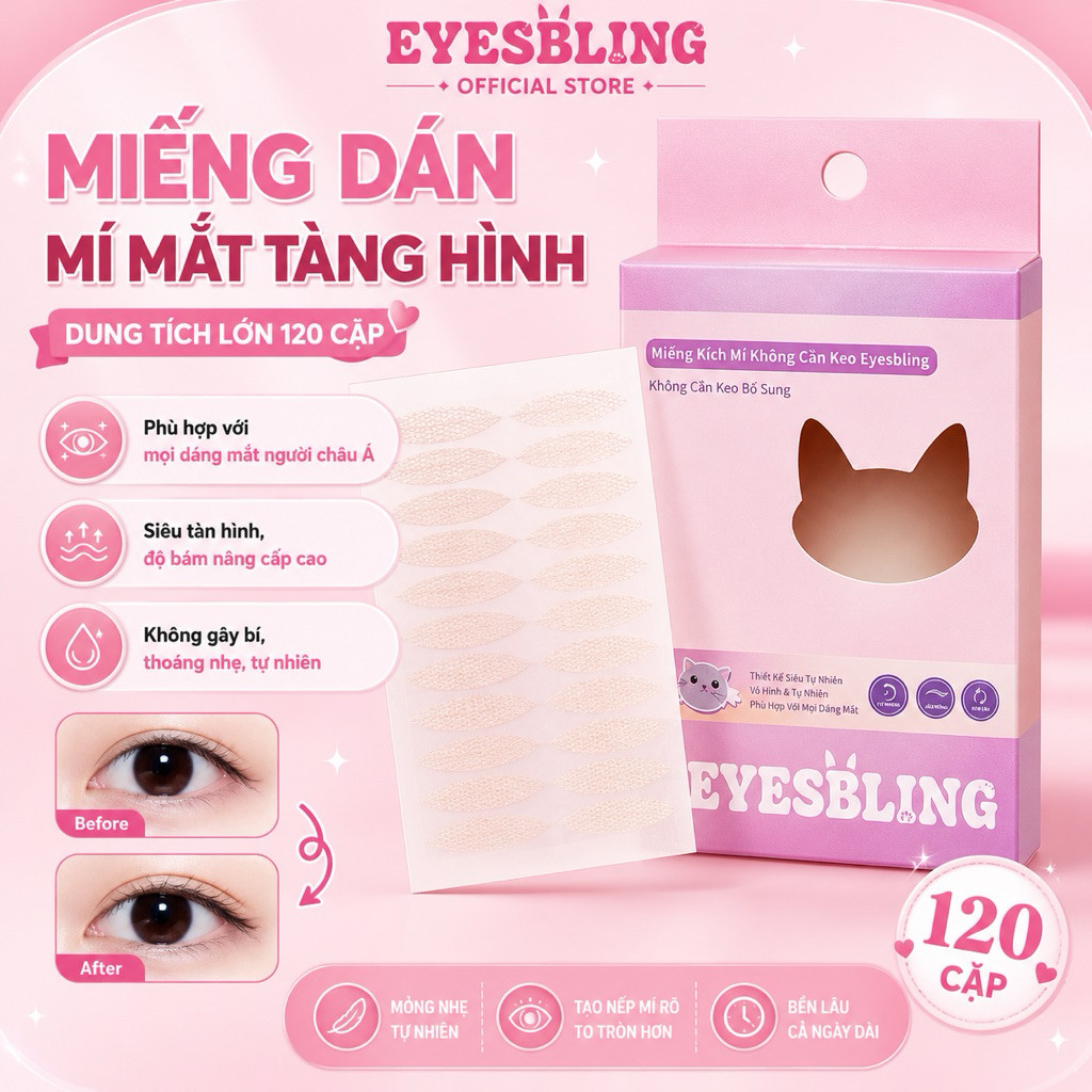 Miếng dán kích mí lưới tàng hình “ Eyesbling” Không cần dùng keo tự nhiên, size phù hợp với mọi dáng mắt