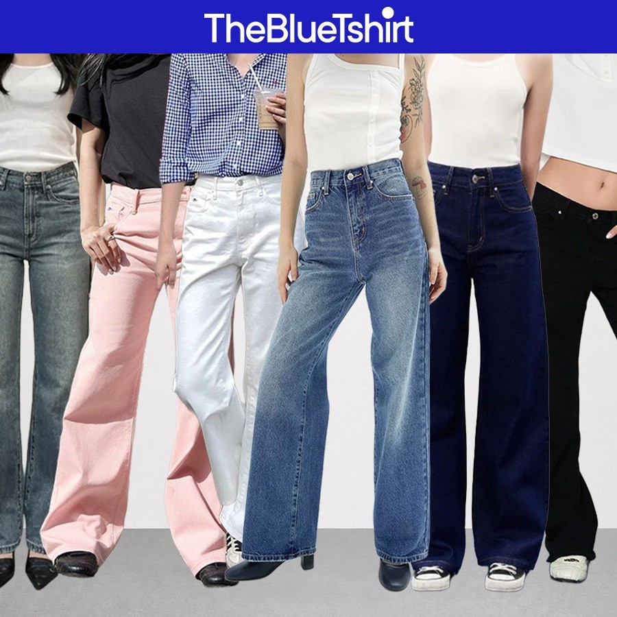 TheBlueTshirt - Quần Jean Nữ Ống Suông Cạp Cao - Straight A Jeans - Women