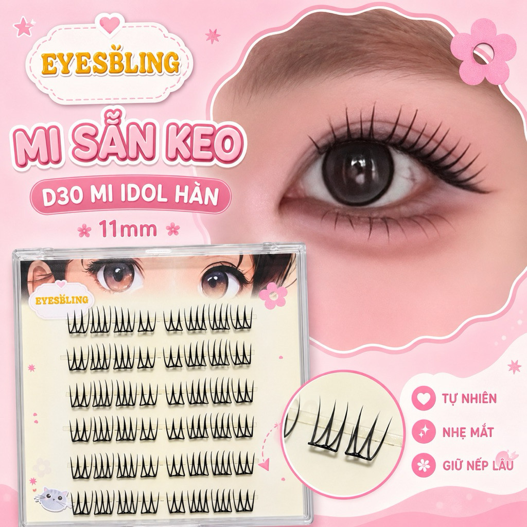 Mi giả sẵn keo Eyesbling mi idol tặng nhíp cho đơn từ 2 hộp
