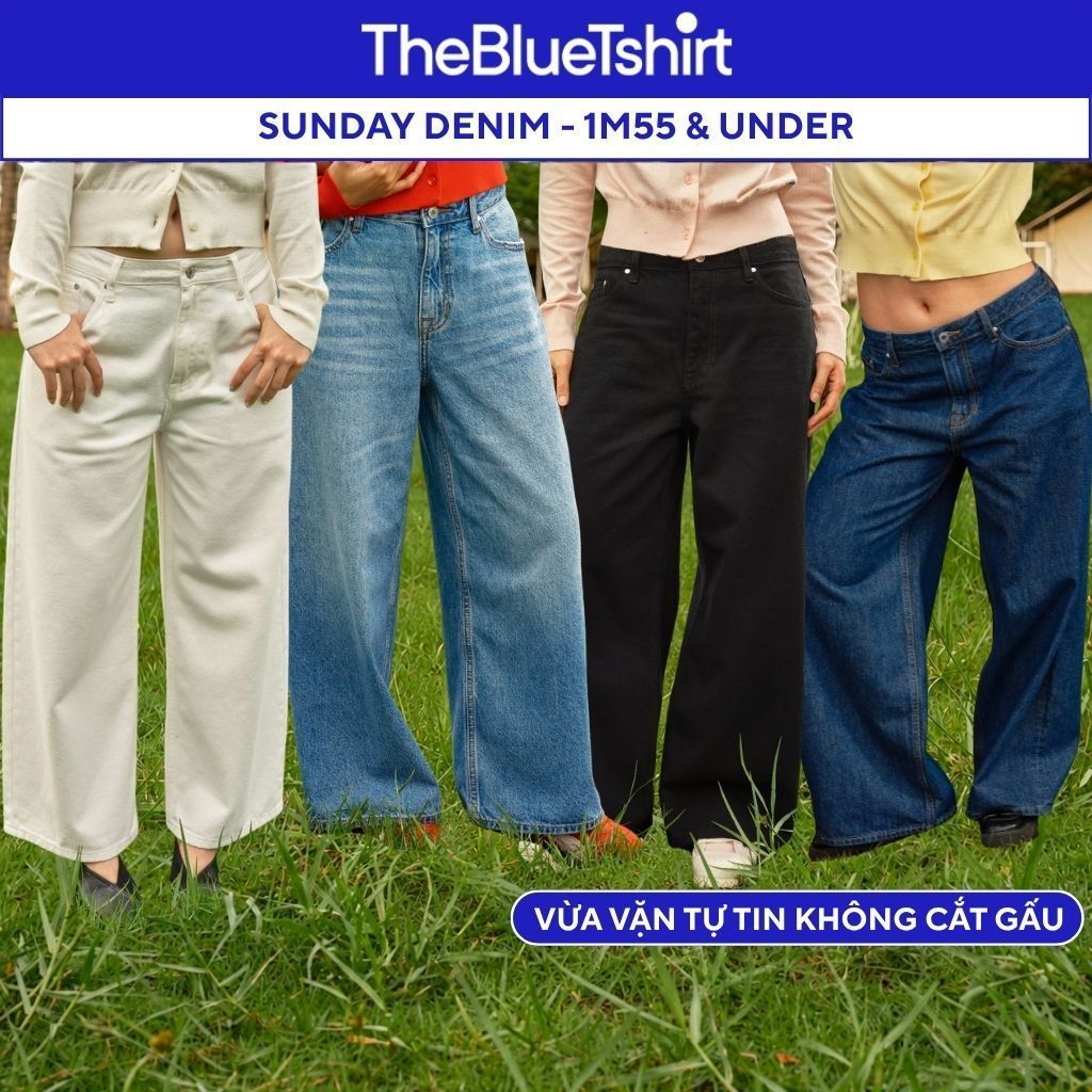 TheBlueTshirt - Quần Jeans Petite Denim Lưng Thấp Ống Rộng Phom Loose Cho Nàng 1m55 & Under - Sunday Jeans - Women